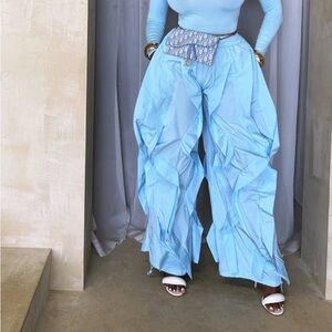 Vibrant Baby Blue Ruffled Pants
